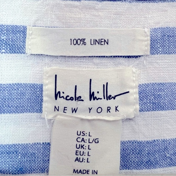 Nicole Miller NY Blue Striped Preppy Coastal Summer Linen Mini Shift Dress - Picture 4 of 11